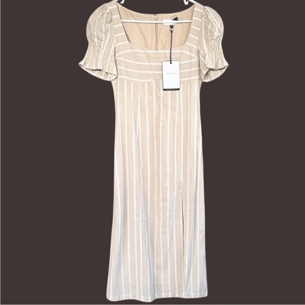 NWT Anthropologie En Saison Cecilia Puff Sleeve Linen Blend Mido Dress Size XS